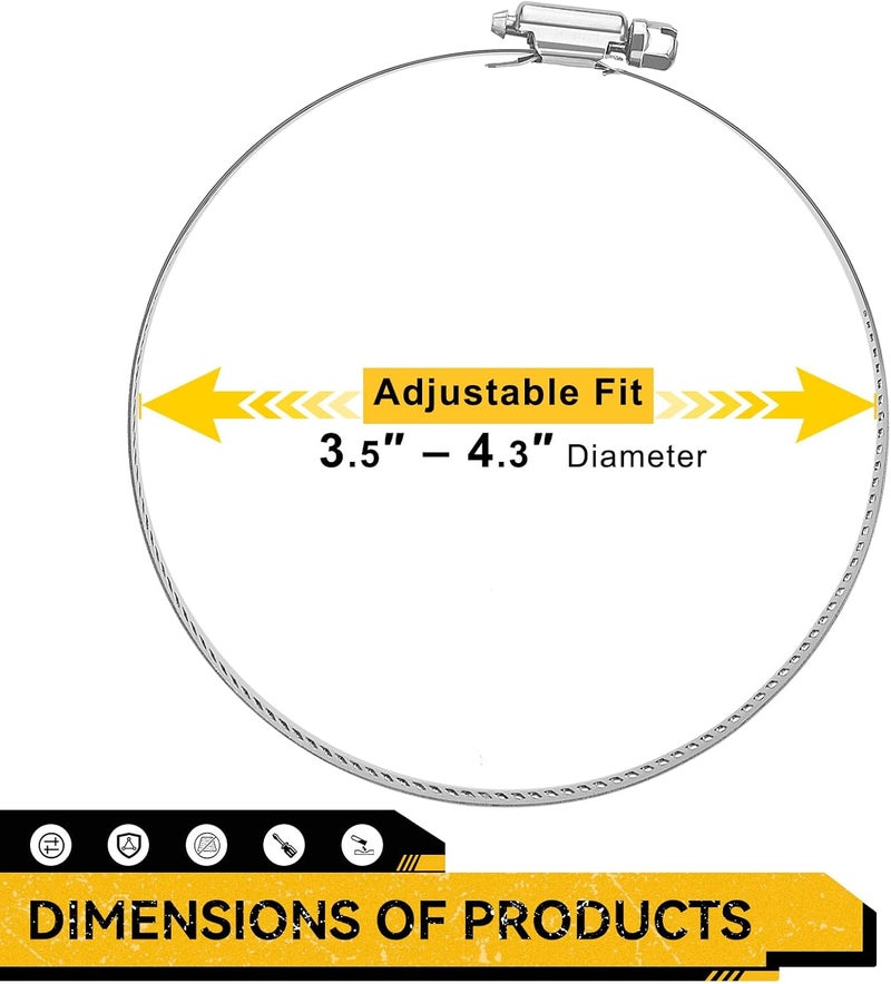 URANNBRIKS 4 Inch (Diameter) Hose Clamp, 304 Stainless Steel Quick-Screw Dryer Vent Clamp, Adjustable 3.5″ to 4.3″ Worm Gear Hose Clamps for Air Ducting, Dust Collection, Automotive, 4 Pack - Image 3